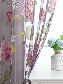 1 件带花卉图案的透明薄纱窗帘，适用于卧室、客厅、阳台和透明房间隔断