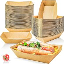 10PCS/1PC 牛皮纸盘，防水防油牛皮纸盒，8.23X5.98X1.97 英寸。它们用于盛放炸薯条、玉米片、小吃、热狗、玉米卷、烧烤、爆米花，适合派对、野餐和婚礼派对（棕色）。 - 彩色 - 查看 13