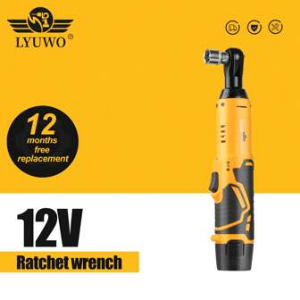 LYUWO LYUWO Power Tool 3/8-Inch Snoerloze Gele Ratel Elektrische Sleutel 45Nm 90 Graden Haakse 12V Oplaadbare Ratelsleutel, Met Een Slanke Body Voor Eenvoudige Multi-Hoekige Toegang In Smalle Ruimtes, Niet Langer Beperkt Door Draden