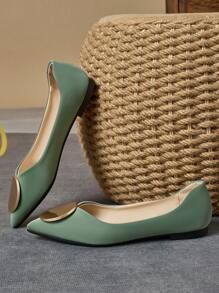 Women's Fashion Metal Buckle Pointed Toe Flats, Soft Leather Loafers,Versatile Slip-On Flats For 4 Seasons, Suitable For Dress And Casual Wear