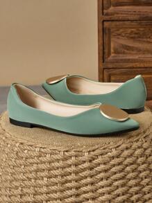 Women's Fashion Metal Buckle Pointed Toe Flats, Soft Leather Loafers,Versatile Slip-On Flats For 4 Seasons, Suitable For Dress And Casual Wear