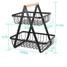 2-Tier Fruit & Vegetable Basket Kitchen Storage Rack, Dual Layer Countertop Organizer Basket, Draining Basket For Produce - White - View 3