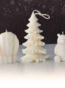 1 件流行风格圣诞树形蜡烛，适合圣诞节期间家居装饰 Inspo 风格家居装饰 - 白色 - 查看 3