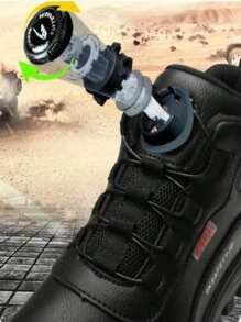 Unisex Leather Rotating Button Comfortable Safety Shoes, High Top Safety Boots, Steel Toe Shoes, Anti-Crush Anti-Puncture Protection Hiking Boots, Unisex Design, Waterproof, Anti-Skid, Wear-Resistant Work Shoes, Suitable For All Seasons, Black