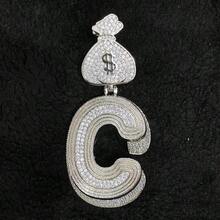 DUBSS 1 Piece Prong Setting Pendant Iced Out Initial Necklace For Men Gold Plated Hip Hop Fashion Jewelry Money Bag Bail - Letter - View 44