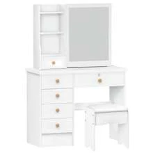 Vanity Desk With Sliding Mirror, Bedroom Dressing Table, Makeup Desk With 6 Drawers, Open Shelves, Hidden Storage Space - White - View 6
