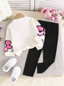 2pcs Young Girls Fashion Elegant Casual Printed Top And Pants Set