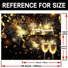 1 cái, Vải nền mừng năm mới vui vẻ - Trang trí tiệc pháo hoa đen vàng đa chức năng, thích hợp cho buồng chụp ảnh, bàn bánh, v.v. - Nhiều màu - Xem 4