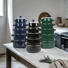 Set de 5 piezas Ollas esmaltadas de porcelana con diseño de estrellas, incluye olla de sopa, cacerola y olla guisera, de alta calidad y durabilidad, en variedad de tamaños, adecuadas para cocina a gas, vitrocerámica y llama abierta, utensilios de cocina para la cocina y el comedor - Multicolor - Ver 11