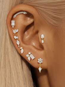 EleRunis 1PC 925 Sterling Silver Asymmetric Marquise Studs Flat Back Cartilage Helix Piercing Jewelry For Daily Wear Wedding Party Engagement Anniversary Valentine's Day - Silver - View 13