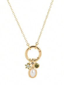 1Pc Colored Natural Stone DIY Patchwork Necklace, Adjustable Loop Can Be Paired With Pendant, Vacuum Plated Color Preservation