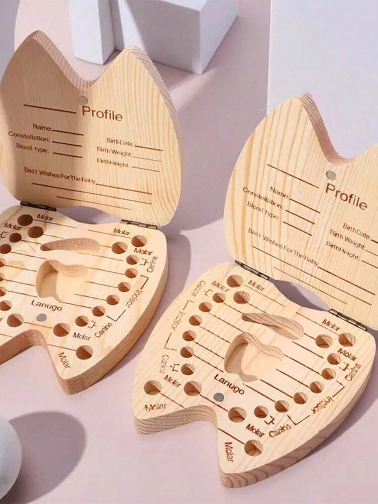 Caja de hada de los dientes, caja para guardar el cordón umbilical para niños y niñas, caja de madera para dientes de bebé, sostenedores de dientes para niños como recuerdo - para almacenar hasta 20 dientes de leche caídos, cabello fetal y anotar información del bebé. Decoraciones y regalos para el baby shower, la Pascua, para niñas y niños. - Caqui - Añade 1