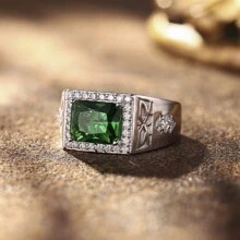 1 st. S925 sterling zilveren ring voor mannen, 8*10 mm vierkante, in het laboratorium gecreëerde groene edelsteen, geschikt voor Vaderdag, Valentijnsdag, St. Patrick's Day, verjaardag, jubileum, bruiloft, feest, cadeau, dagelijks gebruik, wordt geleverd met een delicate geschenkdoos, 10 g zilvergewicht