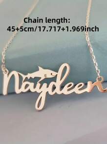 1pc Silver Women's Custom Name Shark Pendant Necklace, Personalized Hip Hop Gothic Stainless Steel Jewelry, Fashion Electroplating With Name Shark Whale Pendant, Daily Party Accessories, Birthday Gifts,Silver,Stylish,Colorful,Vintage,Simple,Unisex,Casual,Cuties,Custom,Personalized,Unique,Ideal Gifts For Him,Ideal Gifts For Her,Her,Boyfriend,Girlfriend,Dad,Mom,Family,Friends,For Anniversaries,For Birthdays,For Graduation,For Prom,For Party,Stainless Steel Jewelry,New Year Glamour - Multicolor - View 4