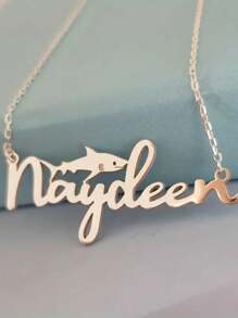 1pc Silver Women's Custom Name Shark Pendant Necklace, Personalized Hip Hop Gothic Stainless Steel Jewelry, Fashion Electroplating With Name Shark Whale Pendant, Daily Party Accessories, Birthday Gifts,Silver,Stylish,Colorful,Vintage,Simple,Unisex,Casual,Cuties,Custom,Personalized,Unique,Ideal Gifts For Him,Ideal Gifts For Her,Her,Boyfriend,Girlfriend,Dad,Mom,Family,Friends,For Anniversaries,For Birthdays,For Graduation,For Prom,For Party,Stainless Steel Jewelry,New Year Glamour - Multicolor - View 6