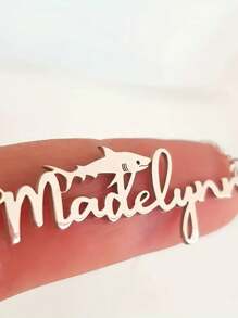 1pc Silver Women's Custom Name Shark Pendant Necklace, Personalized Hip Hop Gothic Stainless Steel Jewelry, Fashion Electroplating With Name Shark Whale Pendant, Daily Party Accessories, Birthday Gifts,Silver,Stylish,Colorful,Vintage,Simple,Unisex,Casual,Cuties,Custom,Personalized,Unique,Ideal Gifts For Him,Ideal Gifts For Her,Her,Boyfriend,Girlfriend,Dad,Mom,Family,Friends,For Anniversaries,For Birthdays,For Graduation,For Prom,For Party,Stainless Steel Jewelry,New Year Glamour - Multicolor - View 2