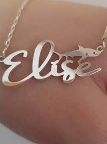 1pc Silver Women's Custom Name Shark Pendant Necklace, Personalized Hip Hop Gothic Stainless Steel Jewelry, Fashion Electroplating With Name Shark Whale Pendant, Daily Party Accessories, Birthday Gifts,Silver,Stylish,Colorful,Vintage,Simple,Unisex,Casual,Cuties,Custom,Personalized,Unique,Ideal Gifts For Him,Ideal Gifts For Her,Her,Boyfriend,Girlfriend,Dad,Mom,Family,Friends,For Anniversaries,For Birthdays,For Graduation,For Prom,For Party,Stainless Steel Jewelry,New Year Glamour - Multicolor - View 7