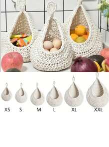 1 件壁挂篮，波西米亚风格编织篮，创意泪珠形状，适合蔬菜和水果，厨房储物篮，家居装饰，房间装饰，墙壁装饰礼物生日毕业厨房装饰 - 白色 - 查看 5