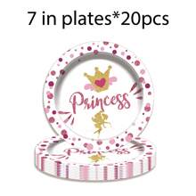 Set de 80 piezas de vajilla desechable con temática de princesas castillo, que incluye platos de papel desechables con diseño de hadas rosas, platos de postre, vasos de papel, vasos de bebida y servilletas