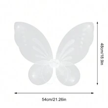 2pcs Kids Girls Butterfly Wings, Shiny Fairy Wings Flower Heart Magic Wand Halloween Birthday Party Favor - 白色 - 查看 5