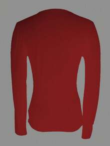 Áo thun dài tay cổ chữ V ôm vừa vặn màu trơn cho nữ, thường ngày cho mùa xuân và mùa thu - Đỏ - Xem 3