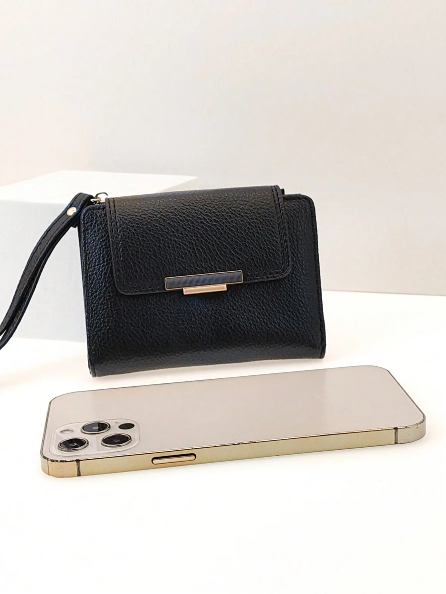 女士迷你钱包多功能卡包纯黑色拉链零钱包休闲软 PU 小钱包新款时尚学生 PU 皮革小钱包 - 黑色 - 查看 1