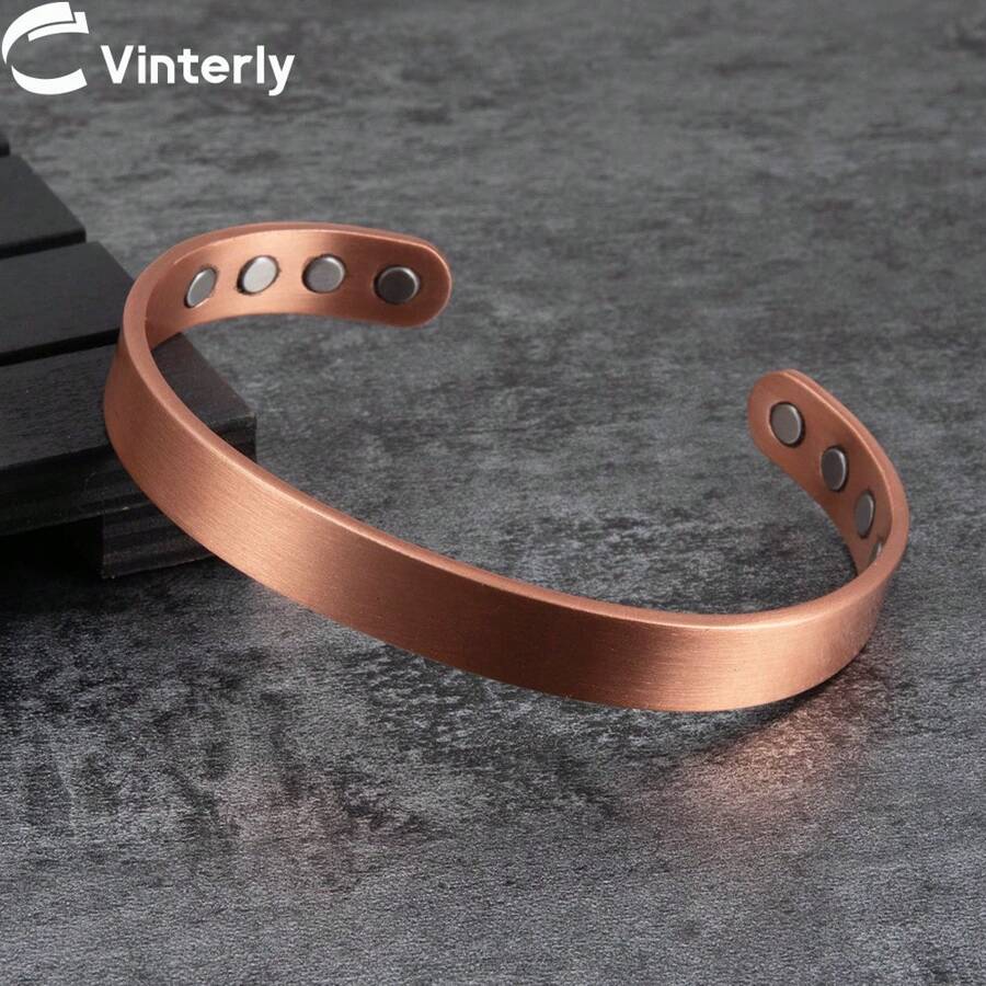 Pure Copper Bracelets For Men Matte Adjustable Cuff Vintage Magnetic 9mm Wide Energy Health Bangles Jewelry Resizable - Matte - View 1