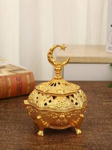 1 peça Queimador de incenso de liga com design floral exclusivo, decorações Rama Kareem cor dourada, alça de estrela perfurada para casa, hotel, restaurante, noite de encontro, presente romântico - Ouro - Ver 6