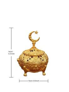 1 peça Queimador de incenso de liga com design floral exclusivo, decorações Rama Kareem cor dourada, alça de estrela perfurada para casa, hotel, restaurante, noite de encontro, presente romântico - Ouro - Ver 2