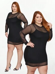Sexy Plus Size Tulle Dress With Lining For Party Night - 黑色 - 查看 2