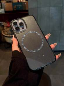 1 件爱心闪光水钻装饰磁力吸附软壳手机壳适用于 iPhone16Promax/16/16Pro/16Promax/15Promax/15Pro/15/15plus/14/13/11/XR/7/8 (黑色) 磁片 + 手机壳 - 黑色 - 查看 1