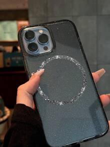 1 件爱心闪光水钻装饰磁力吸附软壳手机壳适用于 iPhone16Promax/16/16Pro/16Promax/15Promax/15Pro/15/15plus/14/13/11/XR/7/8 (黑色) 磁片 + 手机壳 - 黑色 - 查看 6