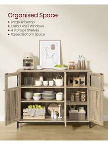 VASAGLE Sideboard, Buffet Table, Storage Cabinet With Glass Doors, Dining Room, Living Room, Hallway, Kitchen, Steel Frame, Industrial Style, Beige And Ink Black - Beige - View 2