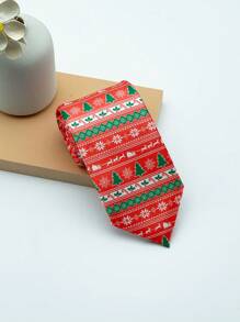 1 件男士 8 厘米圣诞树印花领带，圣诞节装饰配件 - 彩色 - 查看 1
