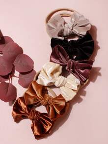 6 件装天鹅绒蝴蝶婴儿弹力发带，适合日常佩戴，适合男孩和女孩的礼物 - 彩色 - 查看 3