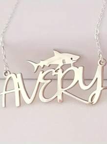 1pc Silver Women's Custom Name Shark Pendant Necklace, Personalized Hip Hop Gothic Stainless Steel Jewelry, Fashion Electroplating With Name Shark Whale Pendant, Daily Party Accessories, Birthday Gifts,Silver,Stylish,Colorful,Vintage,Simple,Unisex,Casual,Cuties,Custom,Personalized,Unique,Ideal Gifts For Him,Ideal Gifts For Her,Her,Boyfriend,Girlfriend,Dad,Mom,Family,Friends,For Anniversaries,For Birthdays,For Graduation,For Prom,For Party,Stainless Steel Jewelry,New Year Glamour - Multicolor - View 8