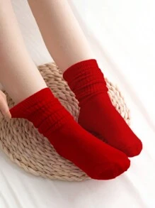 1 par de calcetines caídos de mujer en rojo, calcetines tipo botín cómodos y suaves, estilo grueso para otoño/invierno, ligeros para el verano