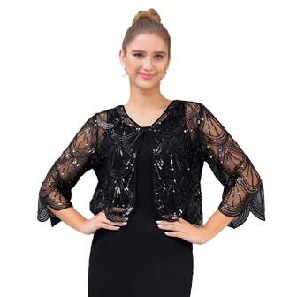 Vrouwen Pailletten Sjaal Wraps Kralen Elegante Cardigan Avond Cape Glitter Bruids Bolero Shrug
