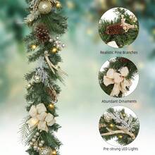 Guirnalda de Navidad de 6 pies con 20 luces LED - Guirnalda navideña dorada pre iluminada con astas falsas, lazos y adornos con bolas - Funciona con batería con temporizador para decorar la chimenea, escaleras y mesas - Verde - Ver 4
