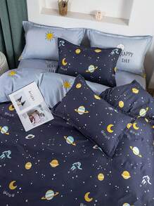 2/3 件套星球印花儿童羽绒被套，柔软舒适的儿童羽绒被套，适合男孩和女孩的床上用品（1 个羽绒被套 + 2/3 个枕套）爱情人节