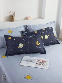 2/3 件套星球印花儿童羽绒被套，柔软舒适的儿童羽绒被套，适合男孩和女孩的床上用品（1 个羽绒被套 + 2/3 个枕套）爱情人节