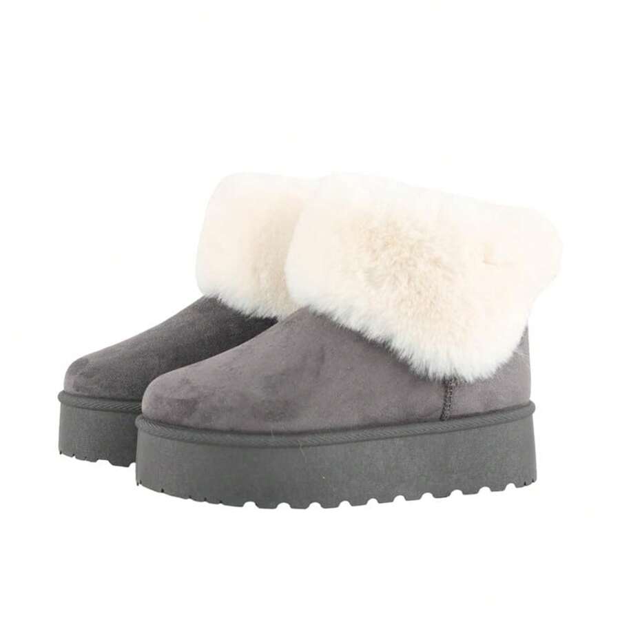 READYSALTED Women's Suede Snow Boots Fashionable Comfortable Slip Resistant Boots Women's Plush Warm Lined Ankle Boots - Grey - View 1