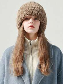 1 女士毛绒针织头箍多功能保暖秋冬大头毛线帽适合日常佩戴显脸型显青春 - 彩色 - 查看 11