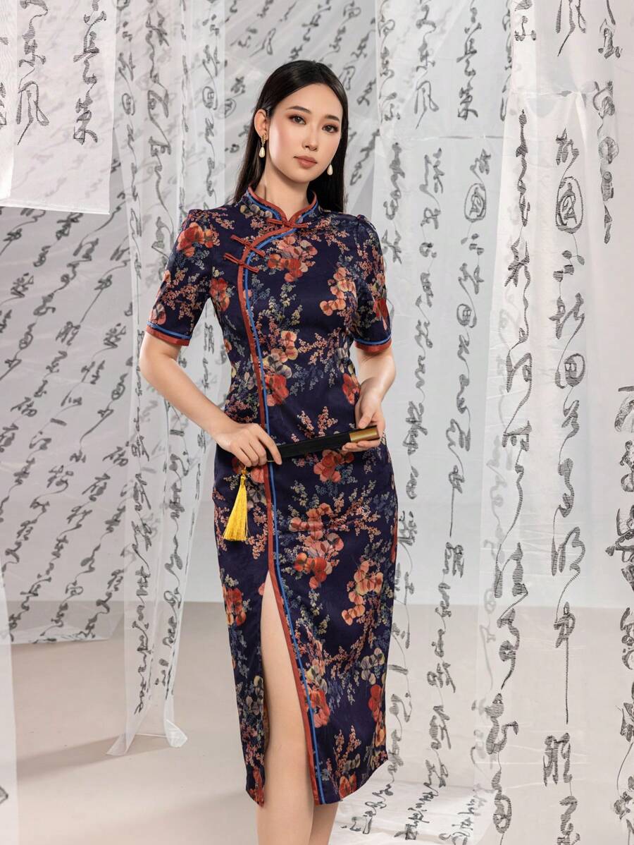 Short Sleeve Floral Designs New Chinese Style Cheongsam Qipao Dress