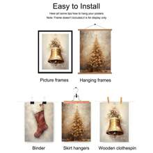 Set Of 3 Unframed Christmas Tree Bell Stocking Rustic Vintage Art Poster Retro Farmhouse Decor Xmas Festival Canvas Painting Print Modern Christmas Holiday Wall Picture For Dorm,Living Room,Bedroom,Apartment,Home Decoration
