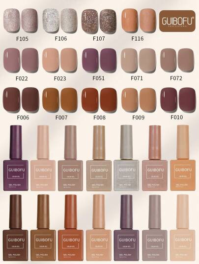 Set de 14 piezas de esmalte de uñas de gel con acabado brillante otoñal, semi-permanente, con glitter y lentejuelas. Set de esmalte de uñas para manicura y diseño de uñas. Un frasco de 15ml de unicolor.