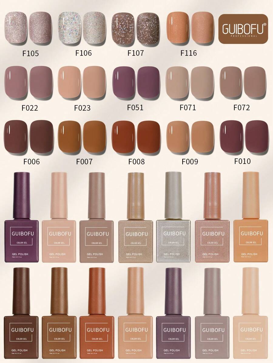 14Pcs/Set Gel Nail Polish Set Fall Shine Finish Semi Permanent Glitter Sequins Nail Polish Set Kit Soak Off Uv Varnish Nail Art For Manicure Nail Design Solid Color One Bottle 15ml - 彩色 - 查看 1