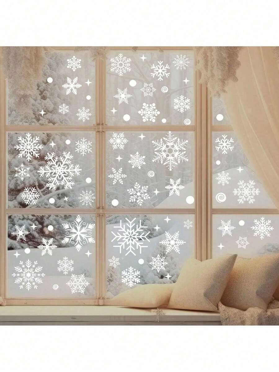 1 件随机发货圣诞节双面贴纸 - 可重复使用的塑料贴纸用于节日装饰，经典节日图案适用于墙壁、窗户、玻璃和门 - 包括圣诞老人、雪人、花环、树木、新年设计 - DIY 派对装饰的理想选择 - 彩色 - 查看 1