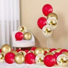 26 pezzi/set 10 pollici/12 pollici Decorazione di palloncini in lattice con nastri rosso romantico, glitter dorato metallico e rosso, adatto per matrimonio, proposta, festa di compleanno, anniversario, laurea, fidanzamento, San Valentino, Capodanno, decorazione interna ed esterna - Multicolore - Visualizzare 2
