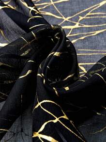 1 pieza Cortina traslúcida con estampado de árbol abstracto y dorado, brillante a la luz del sol, transpirable para decoración del dormitorio, sala de estar y balcón - Negro - Ver 7